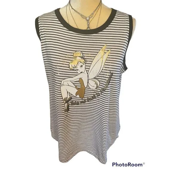 Disney Tinker Bell Multicolor Striped Sleeveless T-shrt, Women's Large - Picture 3 of 9